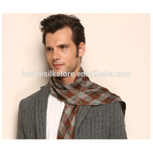 Plaid Pattern Man Silk Neck Tie with Fringe Fashionable Scarf